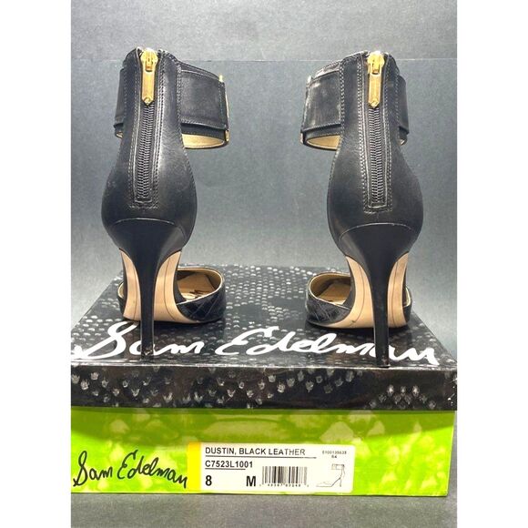 Sam Edelman Dustin Black Leather Ankle Cuff "Dustin" Pump High Heels 8M IOB - Picture 4 of 6